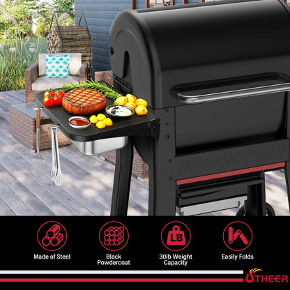 Upgraded Grill Table for Weber Kettle 22"/18"/26", Master Touch 22", Smokey Mountain, Recteq Pellet Grill RT-B380, Prep Station with Cutting Board, Basin, 4 Hooks, Shelf for Weber Kettle Accessories