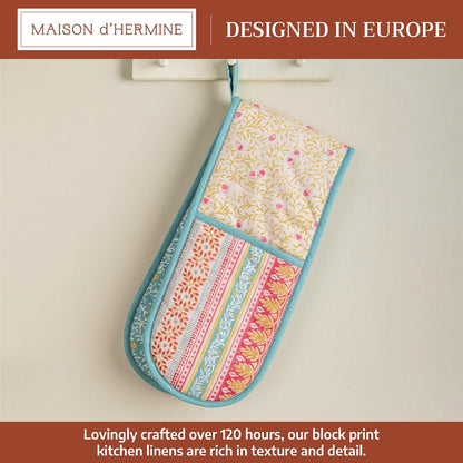 Maison d' Hermine 100% Cotton Oven Mitt & Pot Holder Set (7.5"x13" & 8"x8") - Colors C