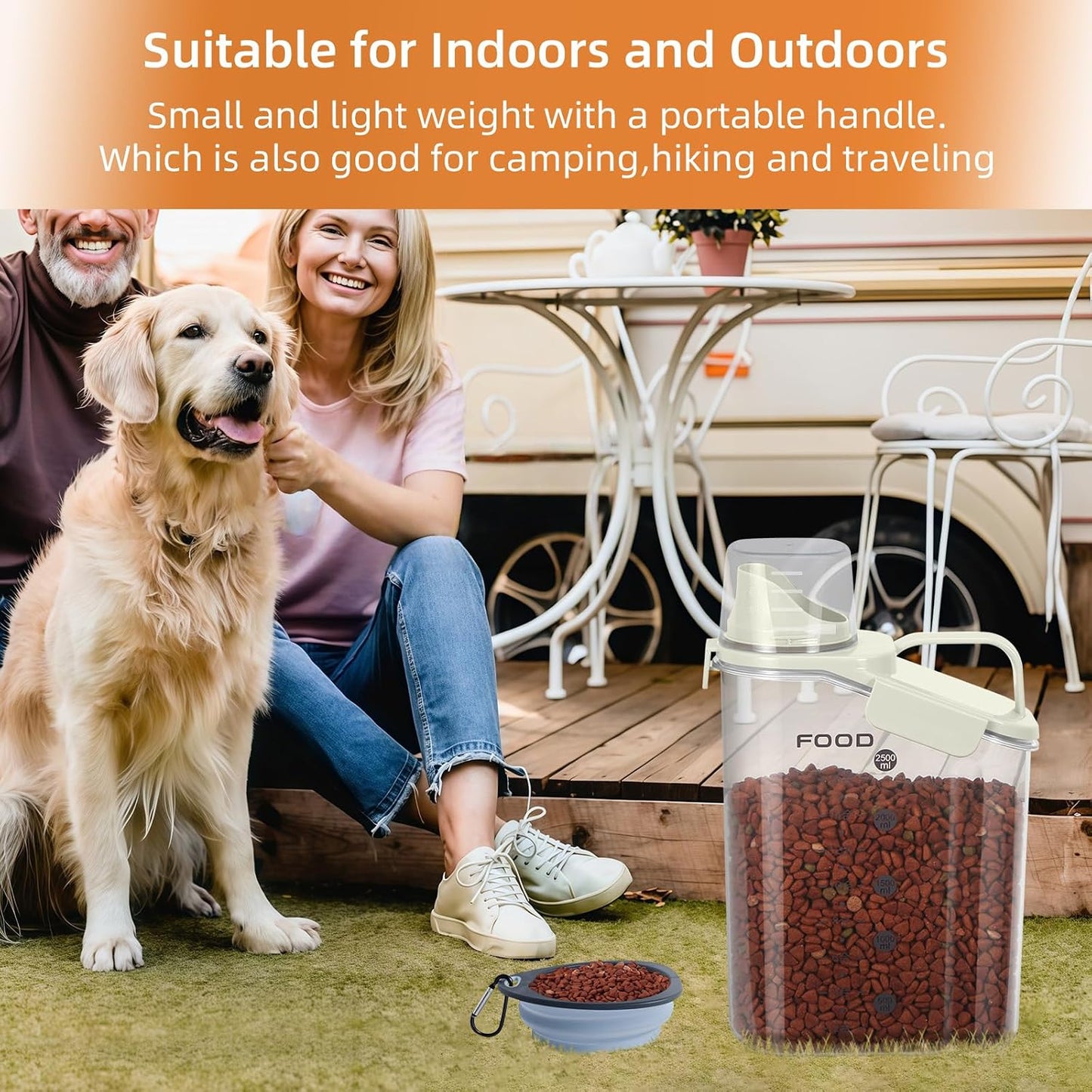 3-5Lbs Small Cat and Dog Food Storage Container BPA Free, Airtight Pet Food Storage Containers with Large Pour Spout/1 Measuring Cup/ 3 Safety Locks and Double-Layer Silicone Strip（Beige 1Pack）