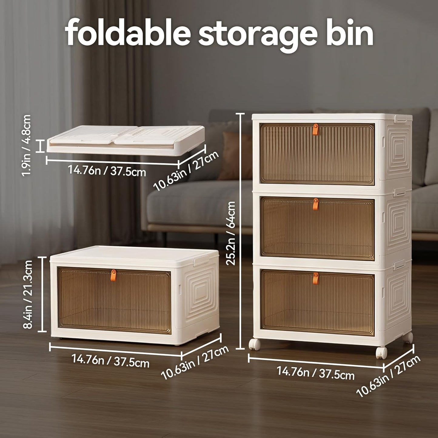 LDQ 136Qt Large Storage Bins with Lids, 4 Tier Stackable Storage Cabinet with Wheels & Clear Doors, Foldable Plastic Closet Organizer for Bedroom, Bathroom & Kitchen
