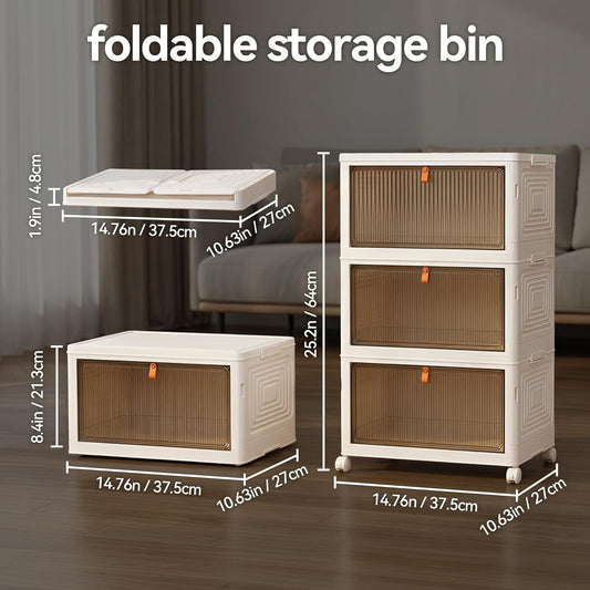LDQ 136Qt Large Storage Bins with Lids, 4 Tier Stackable Storage Cabinet with Wheels & Clear Doors, Foldable Plastic Closet Organizer for Bedroom, Bathroom & Kitchen
