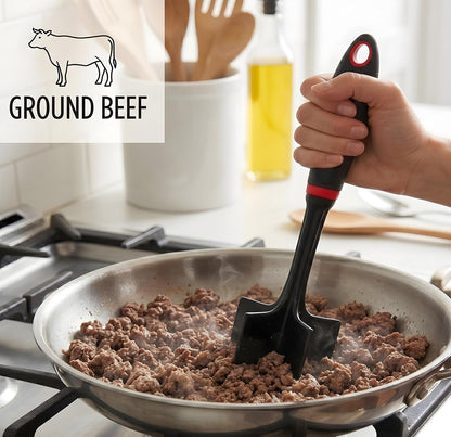 Multipurpose Nylon Meat Chopper and Masher Set of 2, Heat Resistant Ground Beef Chopper with 5 Blade Head, 10.5 Inch Hamburger Chopper for Ground Turkey, Potatoes, Avocados, Dishwasher Safe