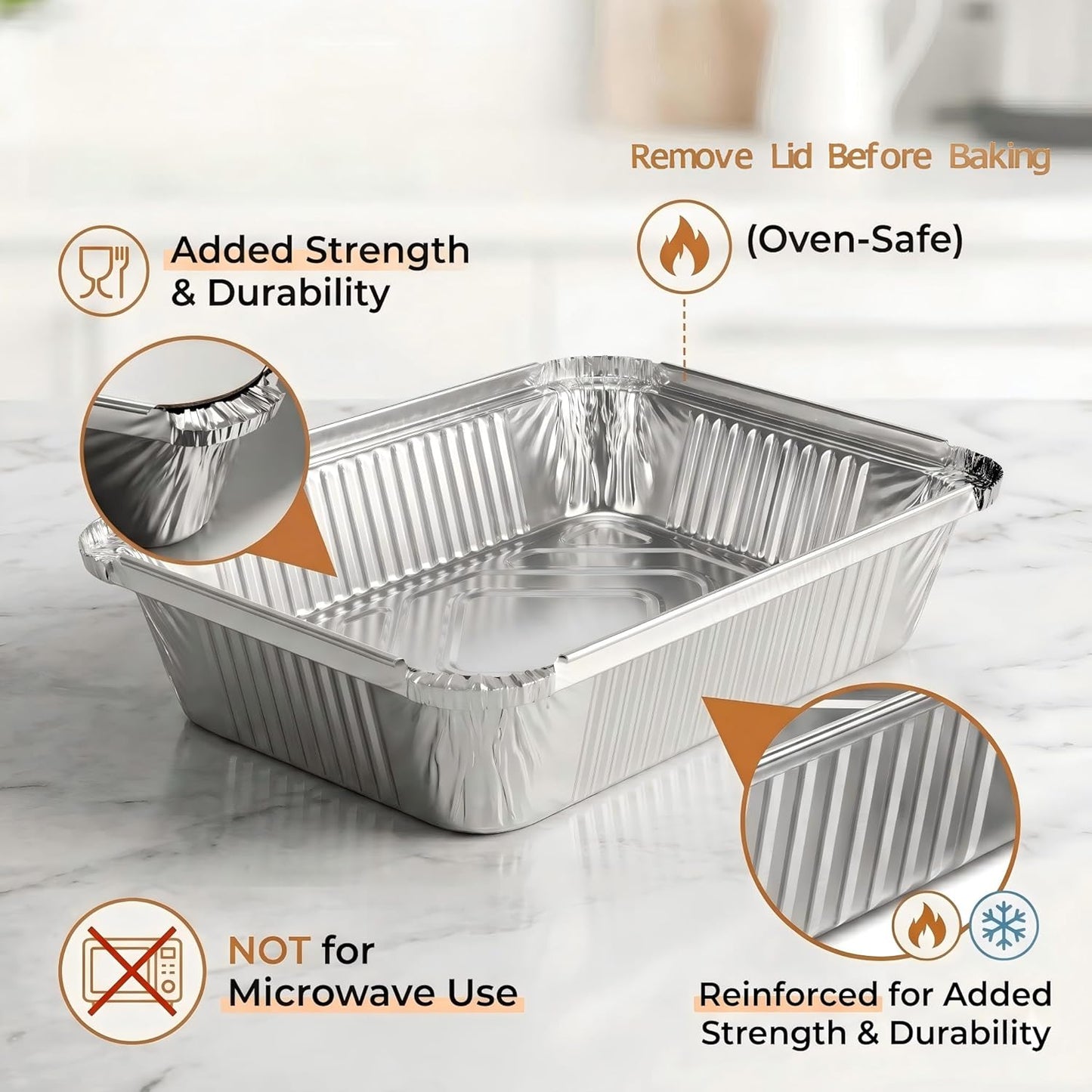 50 Pack Aluminum Pans with Cardboard Lids, 8.3"x6.2", 2.25 LB | Heavy duty disposable foil containers, trays for baking, meal prep, roasting, food storage