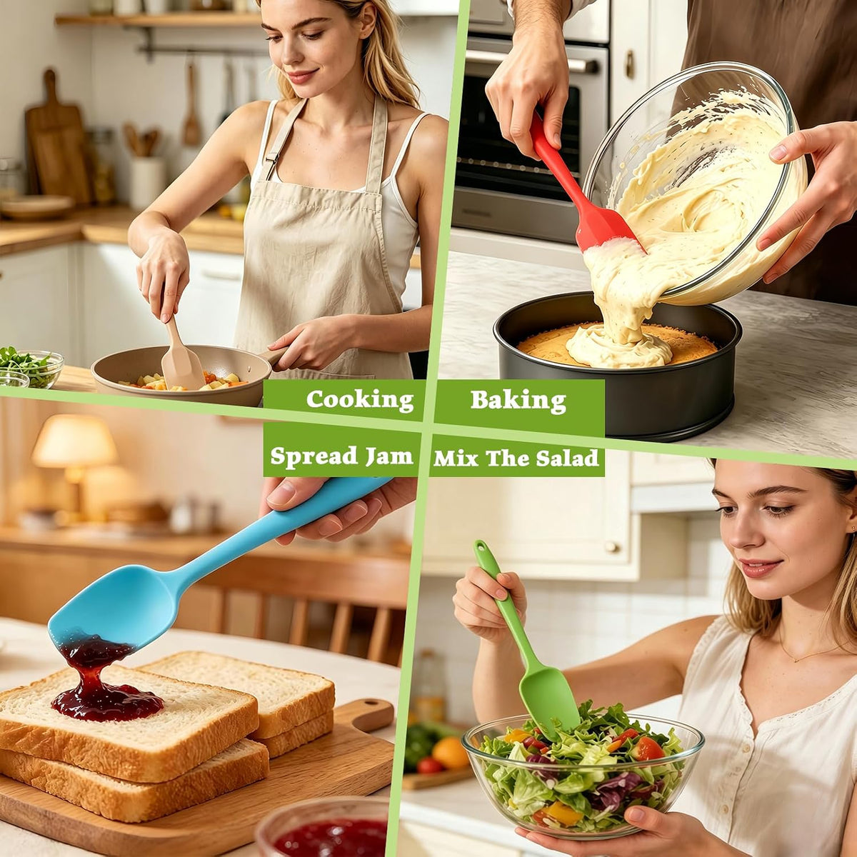 Silicone Spatula, Rubber Spoon Spatula Heat Resistant, One Piece Design Non-Stick Spoonula, Flexible Kitchen Scrapers with Stainless Steel Core for Baking, Mixing, Cooking
