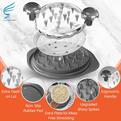 Chicken Shredder Tool Twist Large – 10.2 Inch Non Slip Meat Shredder with Removable Tray- BPA Free, Dishwasher Safe, Heat Resistant Chicken Breast Shredder with Handle & Serving Tong