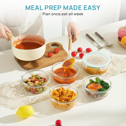 Vtopmart 5 Pack 35oz Glass Food Storage Containers with Lids, Meal Prep Containers, Airtight Reusable Lunch Container Set, Safe for Oven, Microwave, Freezer, and Dishwasher, Grey