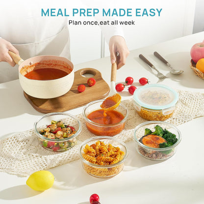 Vtopmart 10 Pack 35oz Glass Food Storage Containers with Lids, Meal Prep Containers, Airtight Reusable Lunch Container Set, Safe for Oven, Microwave, Freezer, and Dishwasher, Grey