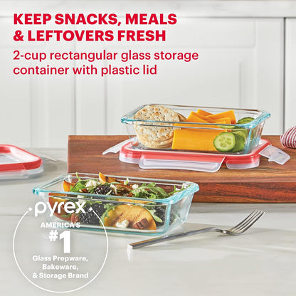 Pyrex Freshlock Glass Food Storage Container, Airtight & Leakproof Plastic Locking Lids, Freezer Dishwasher Microwave Safe, 8 Cup