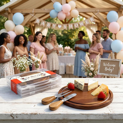 Upgraded storage-ready Small Cheese Board Set & Dessert Plate with Knife & Fork, 1-Pack 6-Inch Personal Charcuterie Tray, Bamboo, Gift-ready for Wedding, Bridal & Baby Shower Party