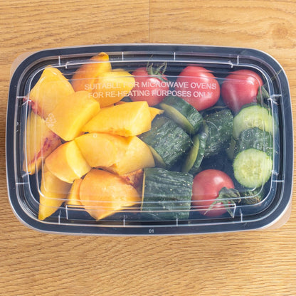 30oz Meal Prep Containers Bulk 50-Pack - 2-Compartment with Lids, Leakproof, Microwave/Freezer/Dishwasher Safe - Commercial Food Storage, Black