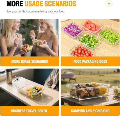 10-Pack Meal Prep Containers with Snap Locking Lids, Glass Airtight Lunch, Food Storage Containers, Microwave, Oven, Freezer and Dishwasher Friendly, Gray
