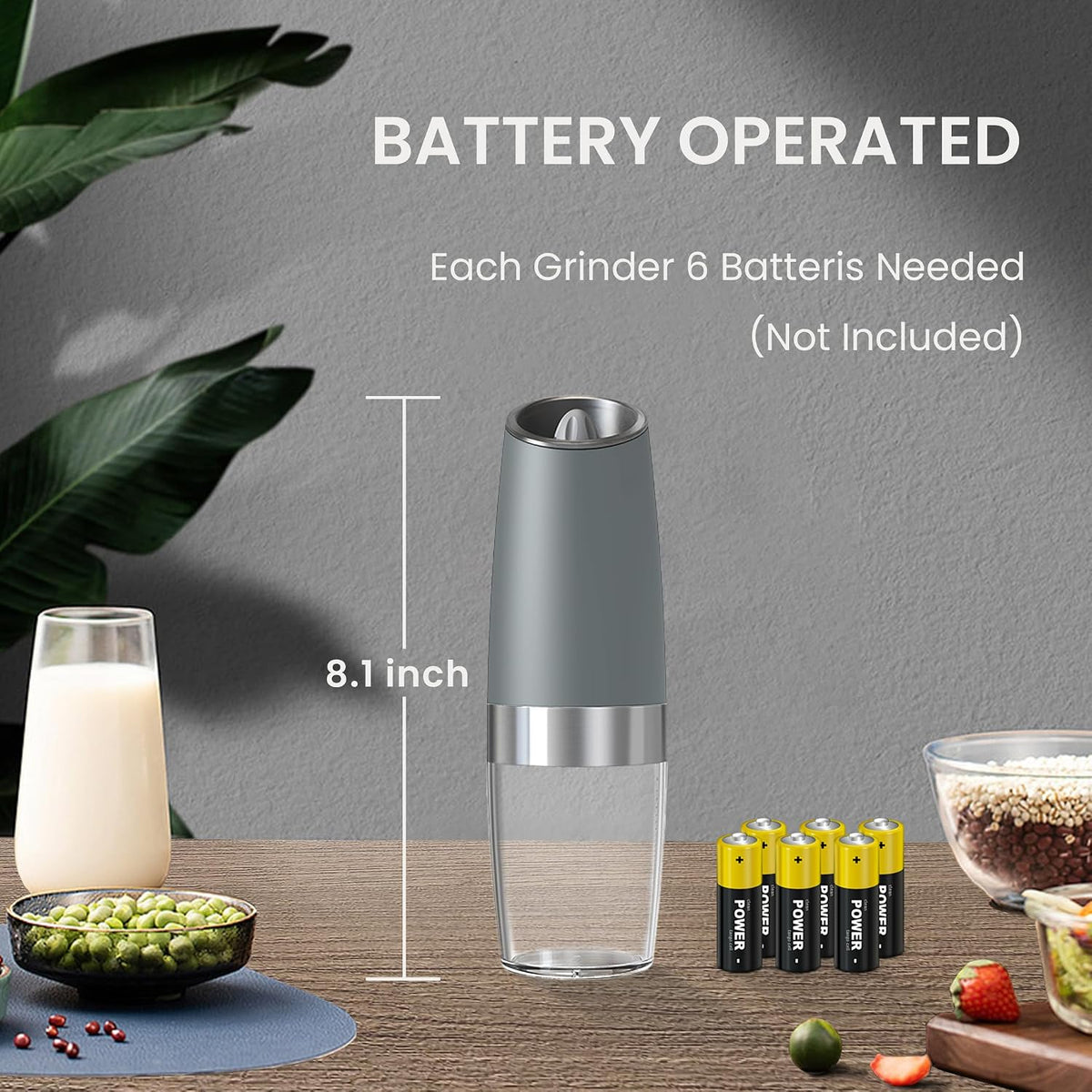 Battery Operated Salt And Pepper Grinder Set 2 Pack (Black)