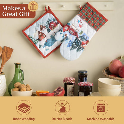 Maison d' Hermine 100% Cotton Oven Mitt & Pot Holder Set (7.5"x13" & 8"x8") - Colors C
