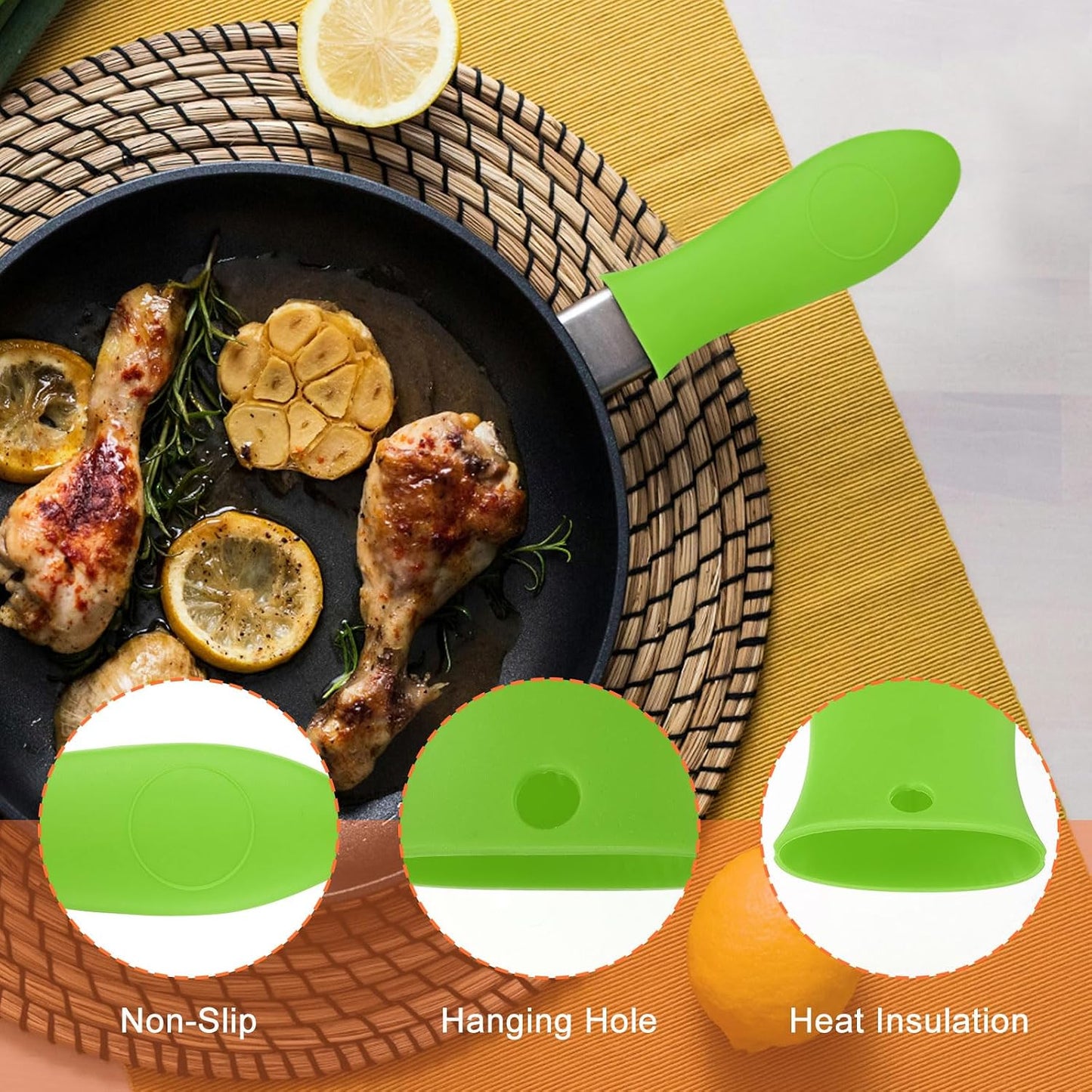 uxcell 2pcs Silicone Hot Handle Holders, Cast Iron Skillet Handle Covers Silicone Pan Handle Sleeve for Frying Pans Griddles Cookware Handles, Orange