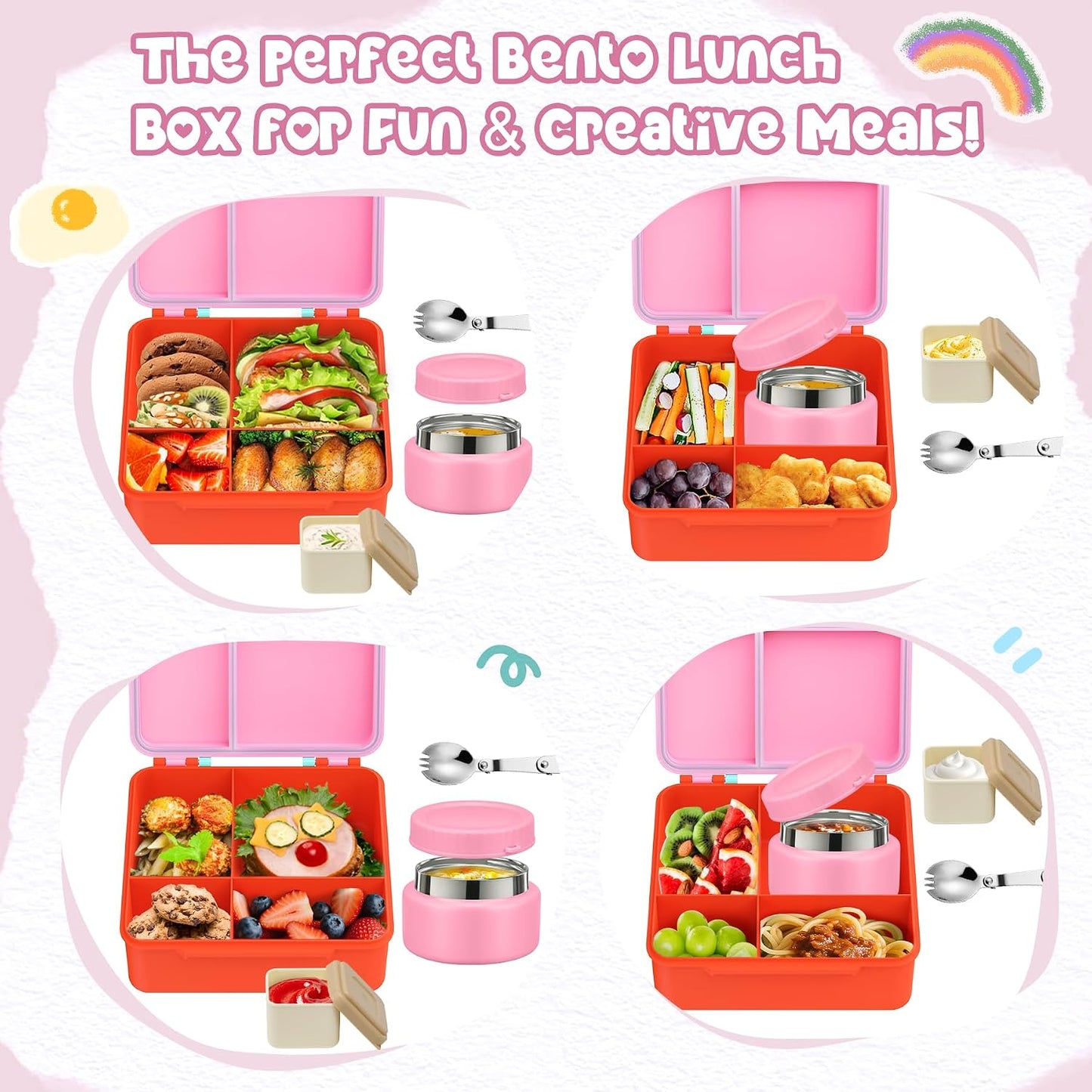 Lunch Box Kids, Leak Proof 5 Compartment Bento Box for Kids, 13oz Thermo for Hot Food Kids Lunch Box,Hot Lunch Box for School Travel