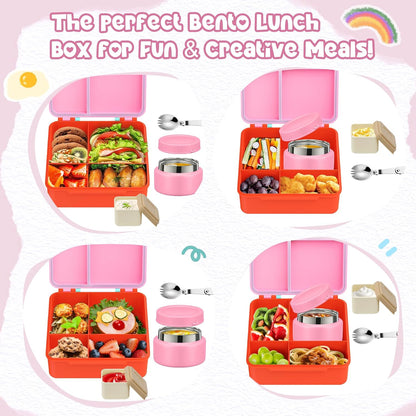 Lunch Box Kids, Leak Proof 5 Compartment Bento Box for Kids, 13oz Thermo for Hot Food Kids Lunch Box,Hot Lunch Box for School Travel
