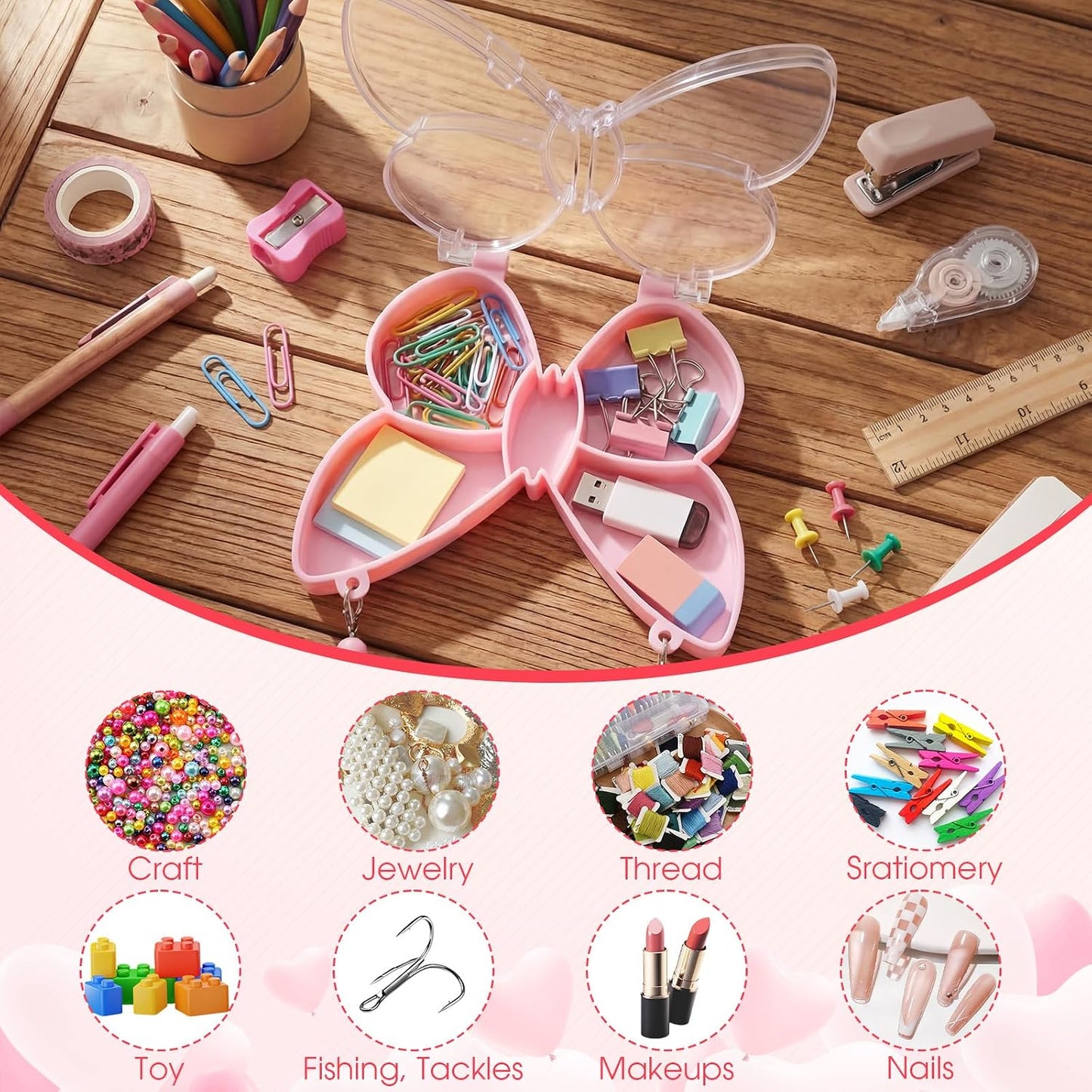 Cunno 6 Pack Valentines Day Containers Butterfly Shaped Food Containers Large Plastic Snack Box Food Storage with Handle Divided Serving Tray Portable Jewelry Organizer for Candy Fruit Purple