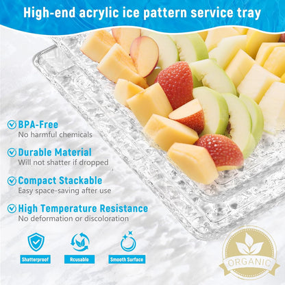 GLITCHCORE 4-Pack Premium Acrylic Serving Trays - 15x11 Extra Thick Reusable Platters - Shatterproof Ice-Pattern Food Trays for Party, Catering, Wedding & Kitchen Organization - BPA-Free