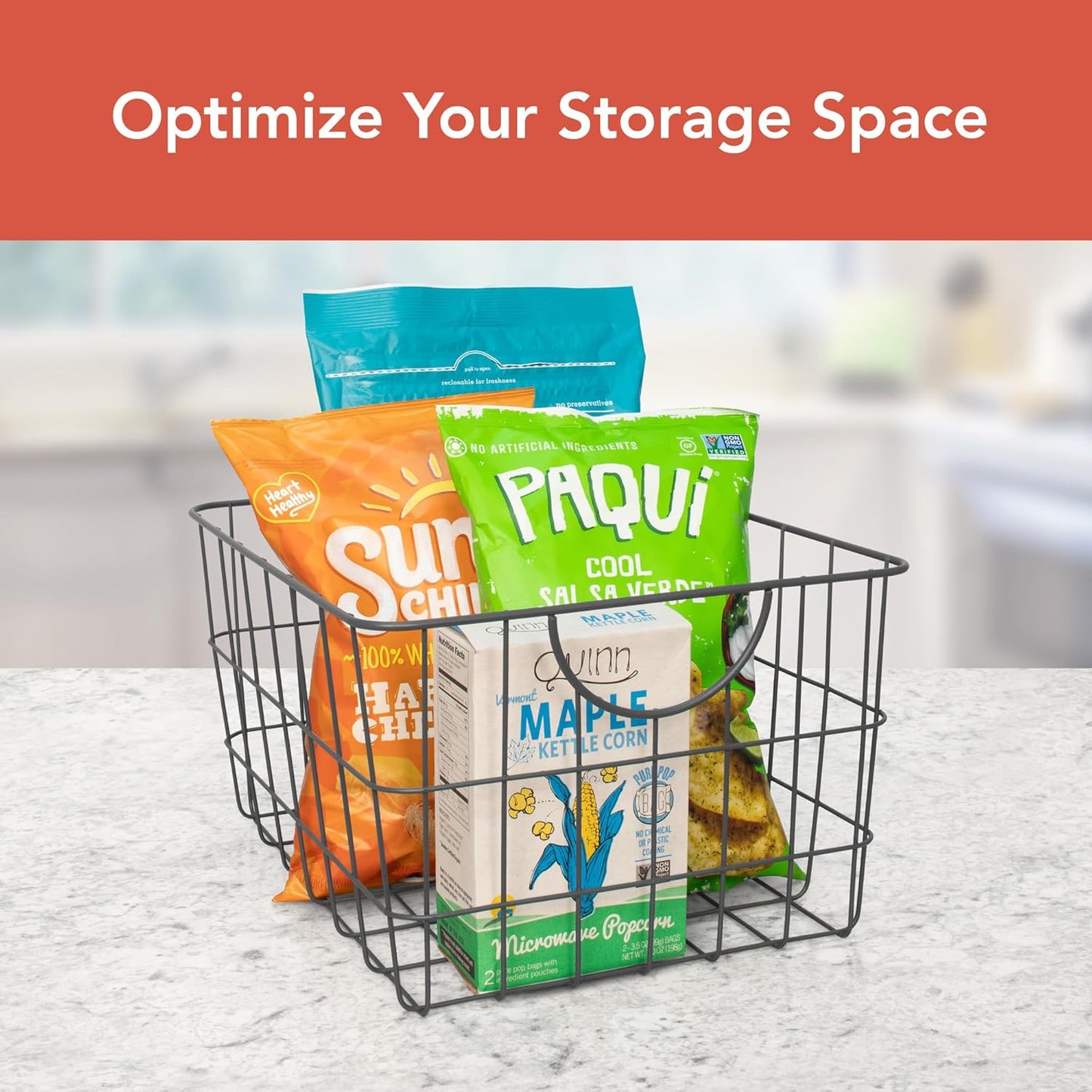 Spectrum Utility Steel Wire Storage Basket for Kitchen Pantry Organization & Closet Shelves with Easy Grip Handles, Durable Metal Basket Organizer with Open Design for Easy Viewing, Industrial Gray