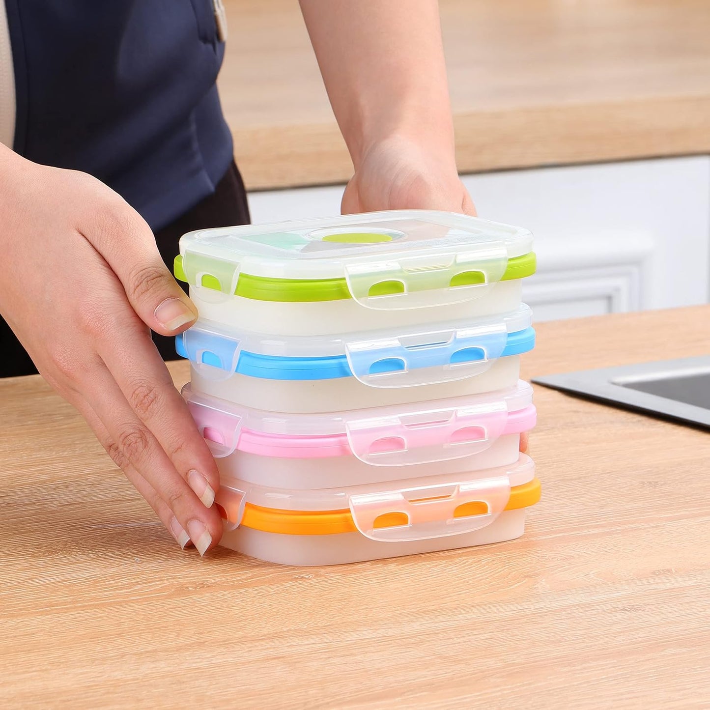 ECOBERI Collapsible Silicone Food Storage Containers, BPA Free, Microwave, Freezer and Dishwasher Safe, Lunch, Meal Prep, Travel, Space-Saving