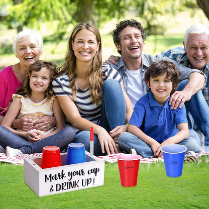Single Cup Holder with Marker Slot Party Cup Dispenser Mark Your Cup and Drink Up Drink Dispensers for Parties Housewarming Hostess Gift Cup Holder Countertop 2 Sides Designs