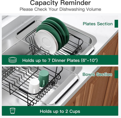 JASIWAY Dish Drying Rack in Sink, Expandable Stainless Steel Dish Drainers for Kitchen Counter, Dish Dryer Rack for Inside Sink, Over The Sink Dish Racks with Utensil Holder, Silver