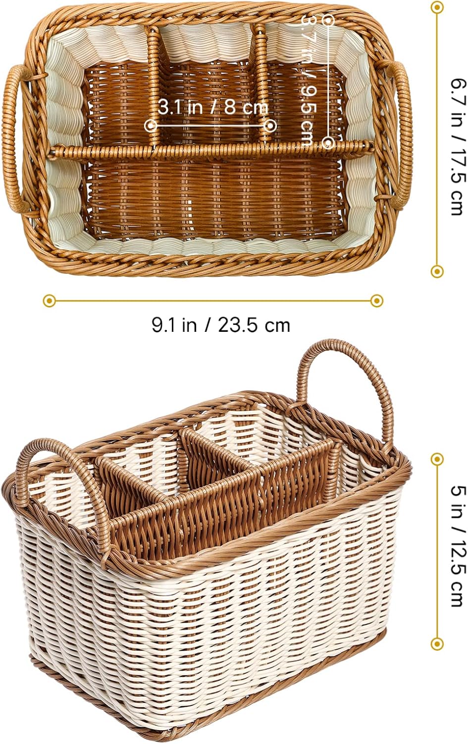 Cabilock Silverware Caddy Woven Basket Cutlery Holder, Napkin and Utensil Picnic Basket Silverware Organizer Utensil Holder for Kitchen Countertop with Handle