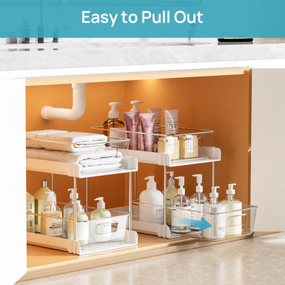 Vtopmart 4 Pack Bathroom Under Sink Organizers Organizer, 2 Tier Clear Pull-Out Organization (S-Standard)