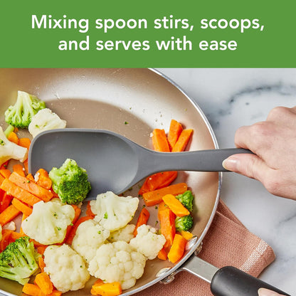 Tovolo Elements Silicone Spoon Set of 2 Mixing and Slotted Spoon Bundle for Non Stick Cooking Mixing Serving, Dishwasher Safe Heat Resistant Slotted Spoon and Mixing Serving Spoon, Oatmeal