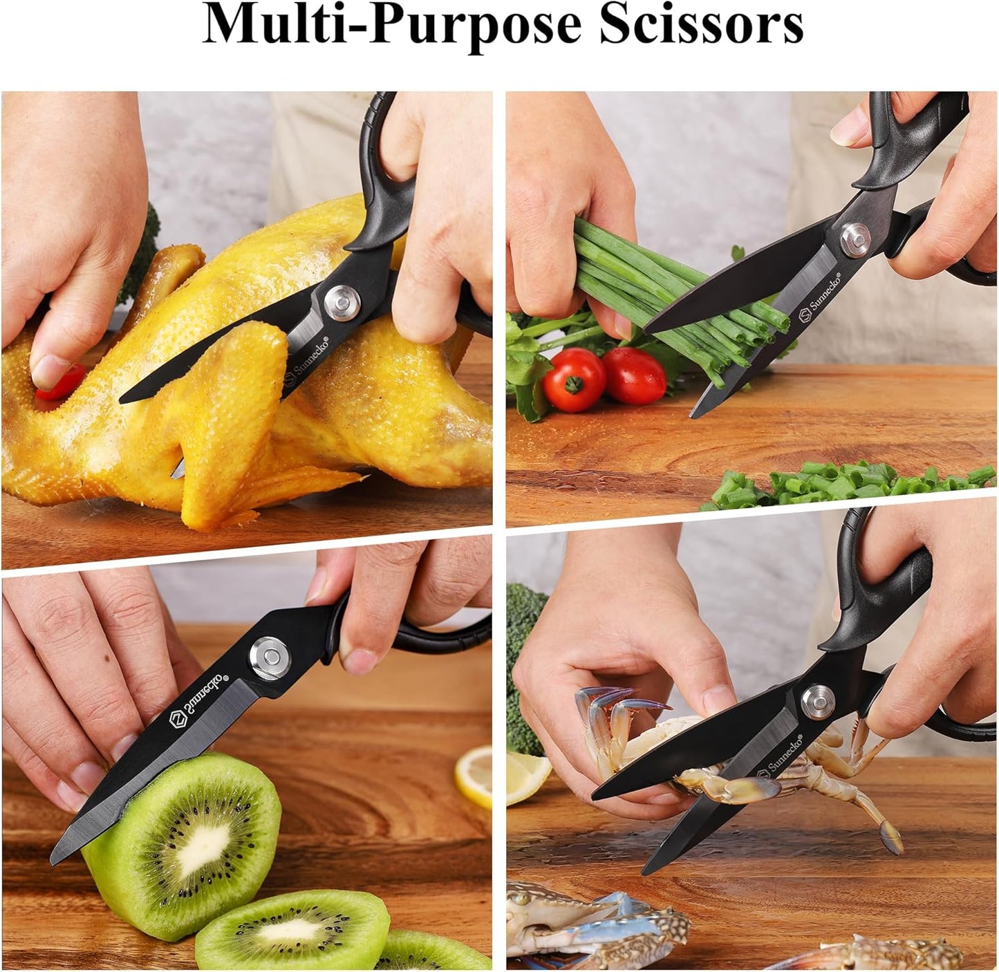 Sunnecko Heavy Duty Kitchen Scissors - Stainless Steel Kitchen Shears, Ultra Sharp Micro Serrated Poultry Shears, Cooking Scissors for Meat, Dishwasher Safe