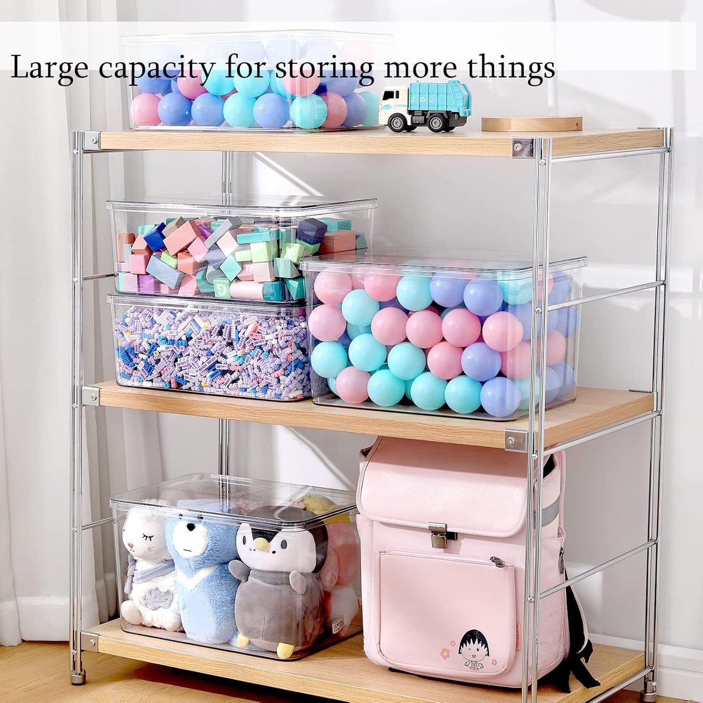 Clear Storage Bins With Lids,4 Packs Food Storage Organizer,Stackable Kitchen Cabinet,Bathroom Basket,Fridge Organization.Pantry Transparent Containers For Fruits,Drinks