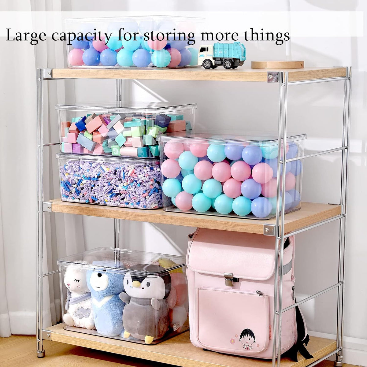 Clear Storage Bins With Lids,4 Packs Food Storage Organizer,Stackable Kitchen Cabinet,Bathroom Basket,Fridge Organization.Pantry Transparent Containers For Fruits,Drinks