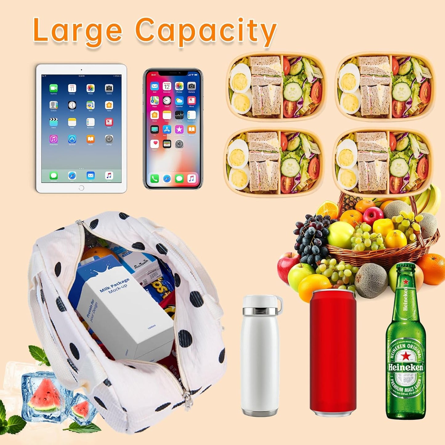Lunch Bag for Women Men Girl,Large Cute Corduroy Lunch Tote Bags - Reusable Insulated Lunch Box for women with Handle, Leakproof WaterProof Design for Office, School, Work,Picnic.