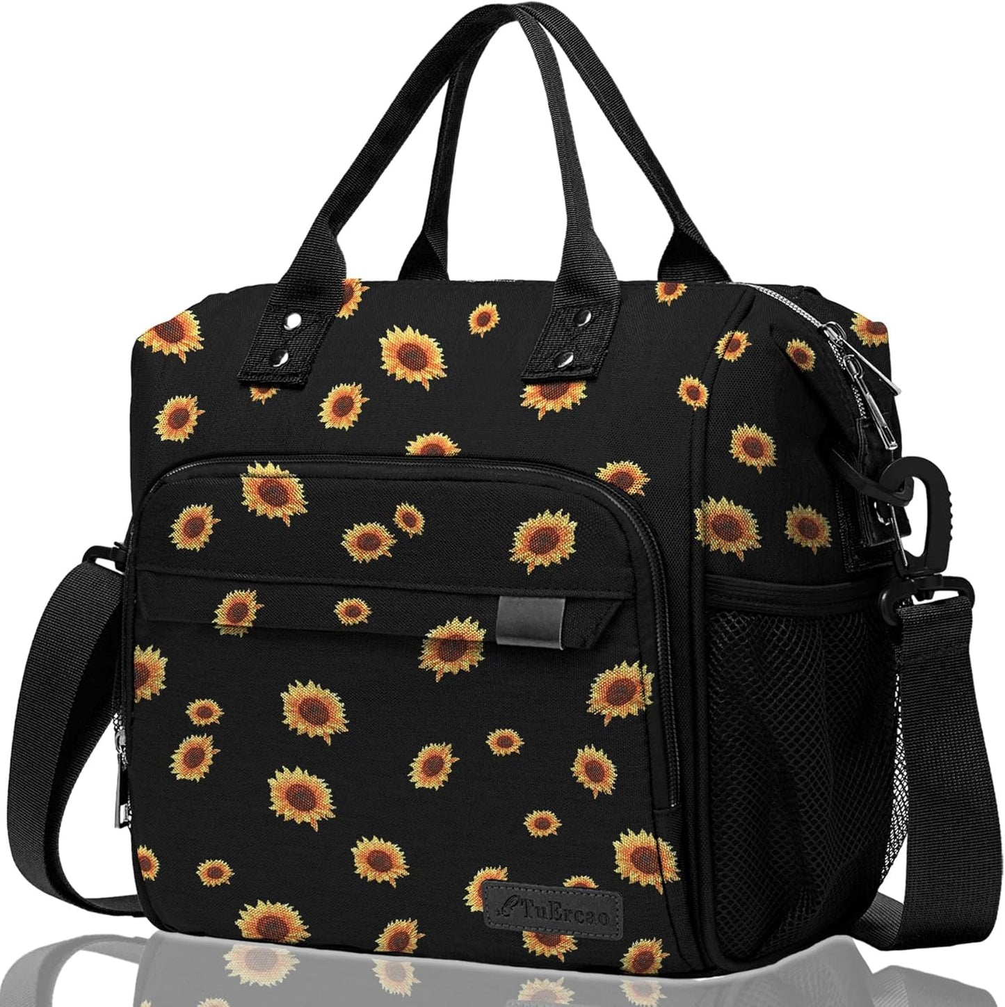 TuErCao Small Lunch Bag Lightweight Insulated Lunch Box for Women Work Portable Soft Cooler for Picnic Travel Road Trips, Loncheras para Mujer, Black