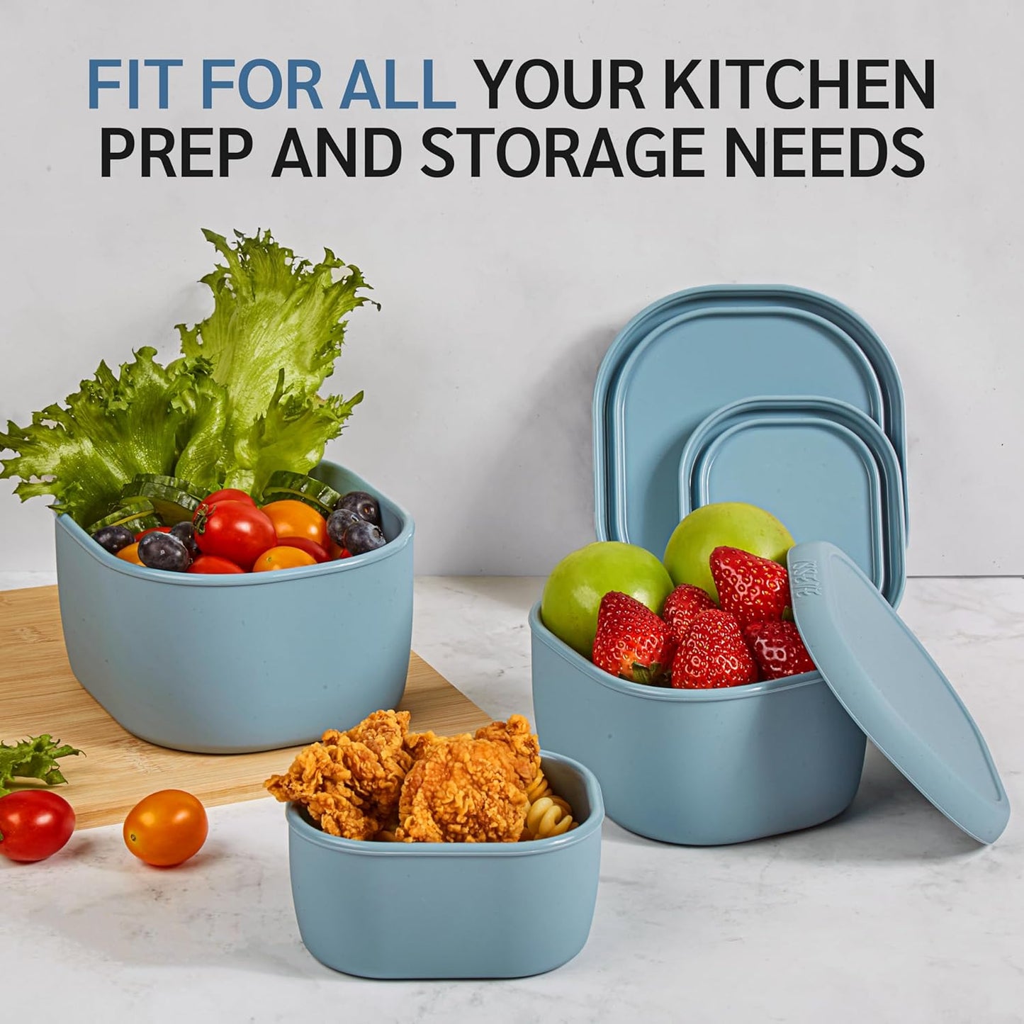 ISSEVE 12Pcs/Set Nesting Silicone Food Storage Containers with Lids, BPA Free Reusable Meal Prep Silicone Containers Airtight, Freezer Dishwasher Safe (33.8oz, 20oz, 10oz, 6.7oz, 1.3oz)