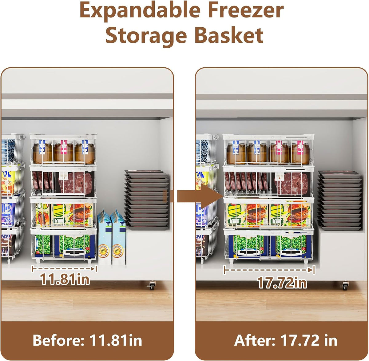 Freezer Organizer Bins, 6-Pack for Chest Freezers | Stackable & Expandable Storage Container with Handles | White Foldable Baskets for 10-20 Cu. Ft. | for Sorting Frozen Meats