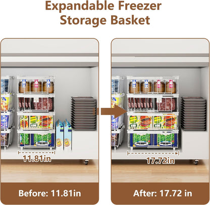 Freezer Organizer Bins, 6-Pack for Chest Freezers | Stackable & Expandable Storage Container with Handles | White Foldable Baskets for 10-20 Cu. Ft. | for Sorting Frozen Meats