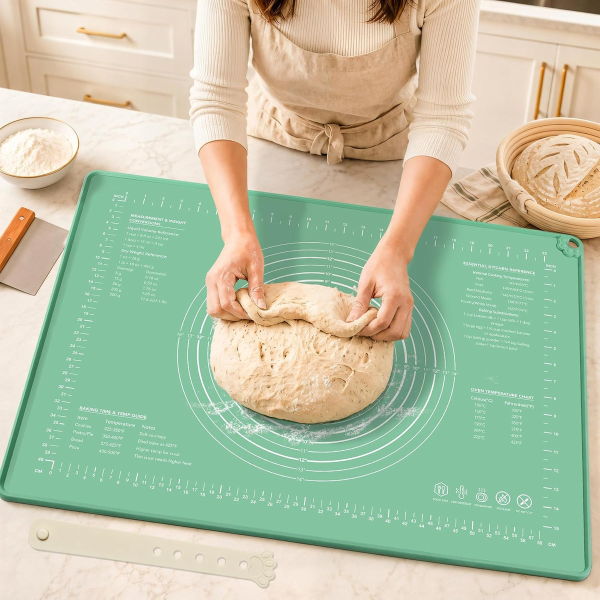 Platinum Silicone Pastry Mat with Measurements, 28 x 20 in | 5 mm raised edge, non-slip base and nonstick surface for rolling dough, sourdough, pizza dough and pie crust
