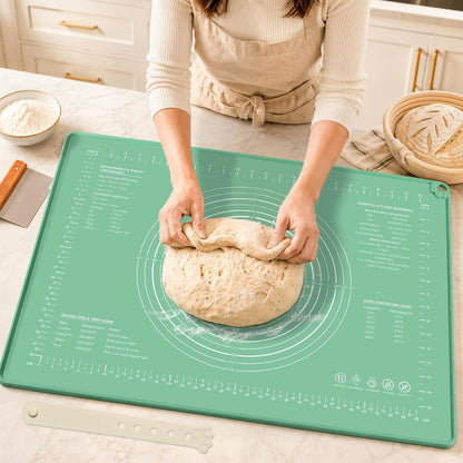Platinum Silicone Pastry Mat with Measurements, 28 x 20 in | 5 mm raised edge, non-slip base and nonstick surface for rolling dough, sourdough, pizza dough and pie crust
