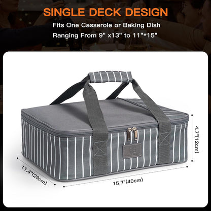 FE FUN ELEMENTS Casserole Carrier, Expandable Insulated Casserole Carriers for Hot or Cold Food, Lasagna Lugger for Parties, Fits 9" x 13" Baking Dish, Grey