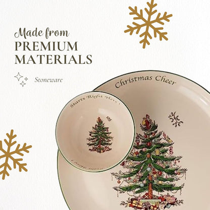 Spode Christmas Tree Chip & Dip Set, 12.5” Serving Platter with Bowl, Holiday Serveware for Appetizers, Fruit, Candy Side Dishes, Festive Treats, Dishwasher Safe, Christmas Tableware