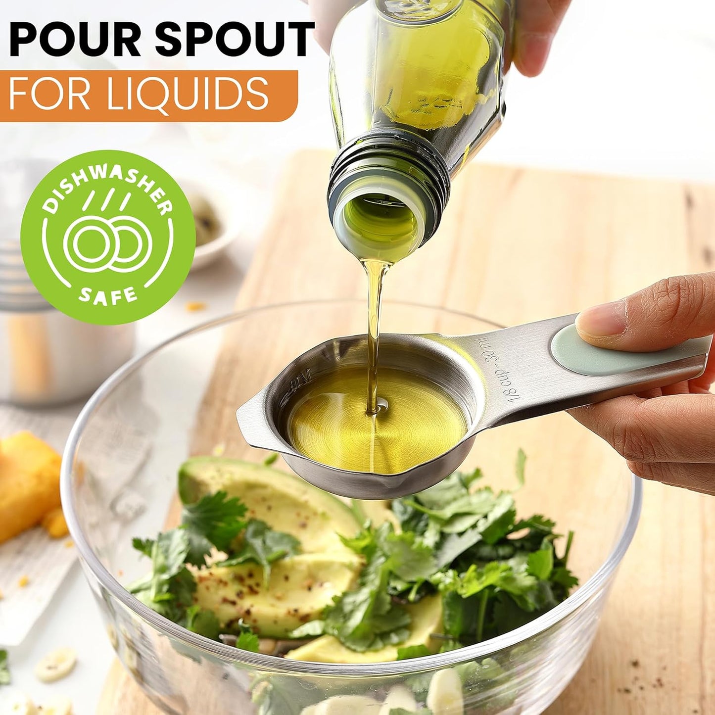 Spring Chef Stainless Steel Measuring Cups Set of 7 with Pour Spout - Nesting Kitchen Tools with Easy Read Markings to Measure Dry or Liquid Ingredients - Metal Measuring Cups for Baking & Cooking
