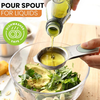 Spring Chef Stainless Steel Measuring Cups Set of 7 with Pour Spout - Nesting Kitchen Tools with Easy Read Markings to Measure Dry or Liquid Ingredients - Metal Measuring Cups for Baking & Cooking