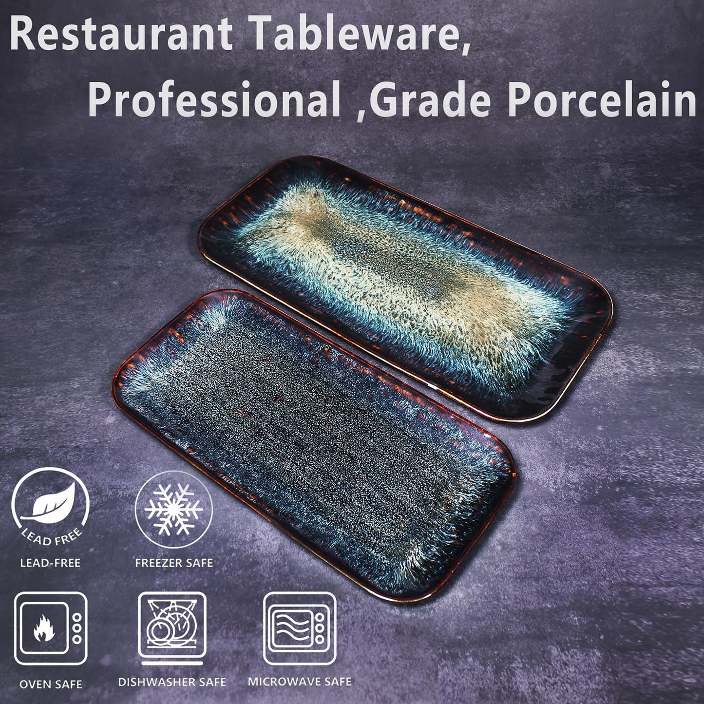Porcelain Plate Set Large Serving Tray Set of 4, Reusable Serving Platters for Party Food, Cookie, Appetizer, Charcuterie, Snack, Dessert Display,Stackable Kitchen Dish 14.4 INCH