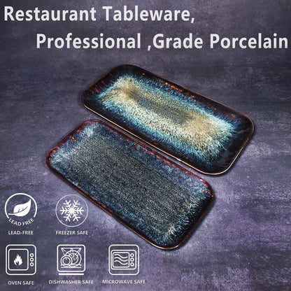 Porcelain Plate Set Large Serving Tray Set of 4, Reusable Serving Platters for Party Food, Cookie, Appetizer, Charcuterie, Snack, Dessert Display,Stackable Kitchen Dish 14.4 INCH