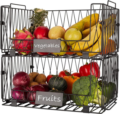 4 PACKS XXL Kitchen Organization and Storage Pantry Baskets, Fruit & Vegetable Basket for Kitchen Cabinet, Stackable Wire Baskets for Snack Chips Onion Potato Cans