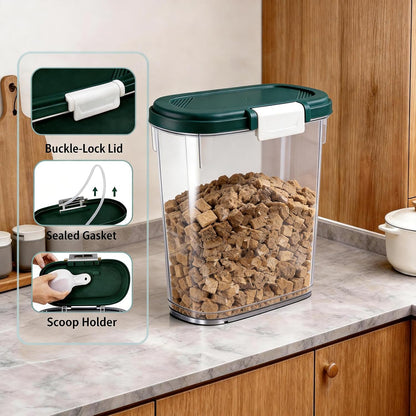10-15 Lbs Dog Food Storage Container Airtight - Slim Pet Cat Food Container with Lid, Scoop and Cup - Clear Plastic Dry Food Storage Bin for Dogs, Cats, Bird Seeds, Kibble, Pellets, Rice, Flour