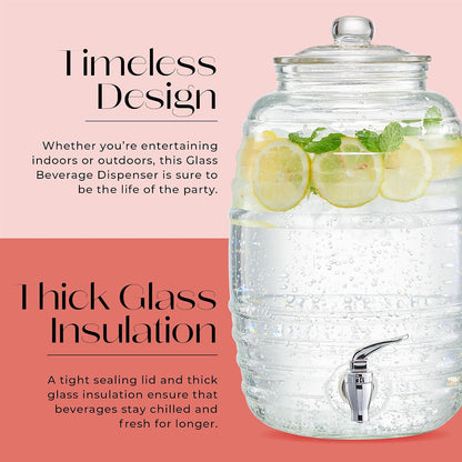 Style Setter Oak Grove Glass Beverage Dispenser with Stand - 2.5 Gallon Drink Dispenser with Galvanized Base & Leak-Proof Acrylic Spigot - Birthday, Wedding, Party Drink Dispenser with Stand