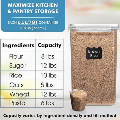 WHITE FEATHER SUPPLIES 2 PC [7 Qt / 6.5L / 220 Oz] Large Food Storage Containers with Lids Airtight - BPA Free Clear Plastic Kitchen and Pantry Storage Containers for Cereal, Flour, Sugar, Rice