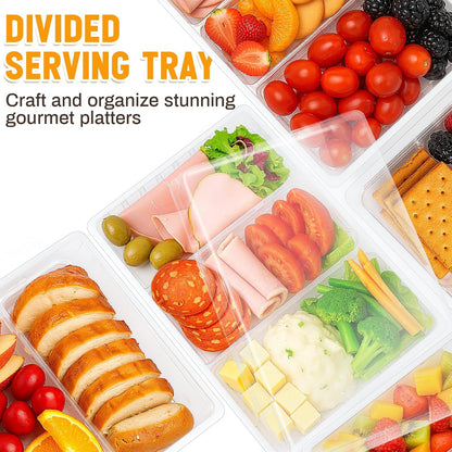 Shellwei 5 Pack Extra Large Charcuterie Board with Lid 15 x 10 Inch 3 Section Divided Catering Trays with Lids Large Disposable Travel Catering Serving Trays Platter (White)